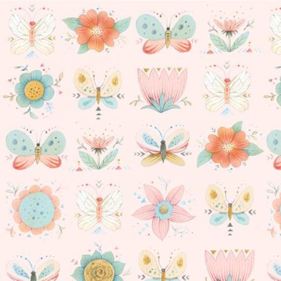 Dream Catcher Flannel Pink Butterflies and Flowers