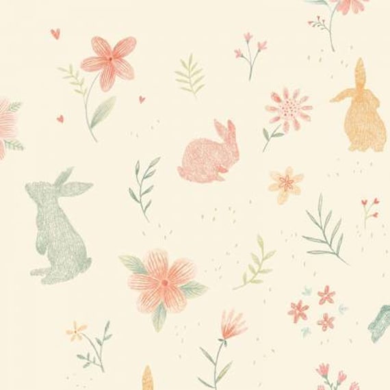 Bunny Tales Cream Bunnies Print Flannel