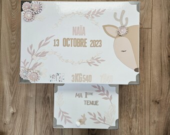Birth box with fawn theme, pink doe