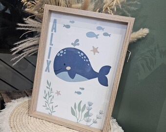 Personalized children's bedroom decoration frame with sea and whale theme