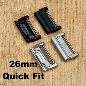 26mm Quick Fit Garmin Watch Adapters, Stainless Steel Strap Connectors 22mm Pins, Silver, Black