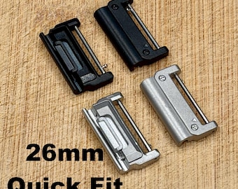 26mm Quick Fit Garmin Watch Adapters, Stainless Steel Strap Connectors 22mm Pins, Silver, Black