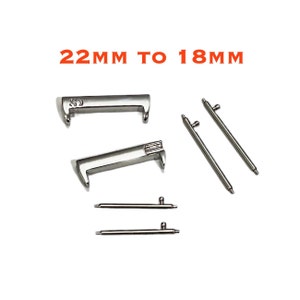 22mm Watch Strap Band Connectors Set 2 Pcs Adapters 22mm to 18mm Attachments Parts Available In Silver and Gold Finish DIY 22mm Watch Straps