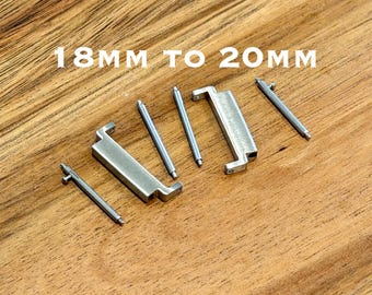 18mm to 20mm Watch Strap Connector Adapter – Stainless Steel, Brushed Silver