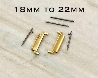18mm to 22mm Watch Strap Connector Adapter – Stainless Steel, Brushed Gold