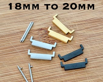 Adaptador convertidor de correa de reloj de 18 mm a 20 mm, acero inoxidable cepillado, juego de 2