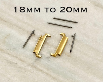 18mm to 20mm Watch Strap Connector Adapter – Stainless Steel, Brushed Gold