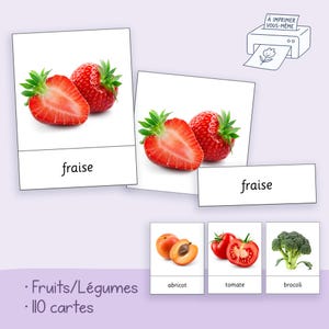 Cartes de nomenclatures, style Montessori, + 100 FRUITS ET LÉGUMES | Téléchargement immédiat, à imprimer vous-même