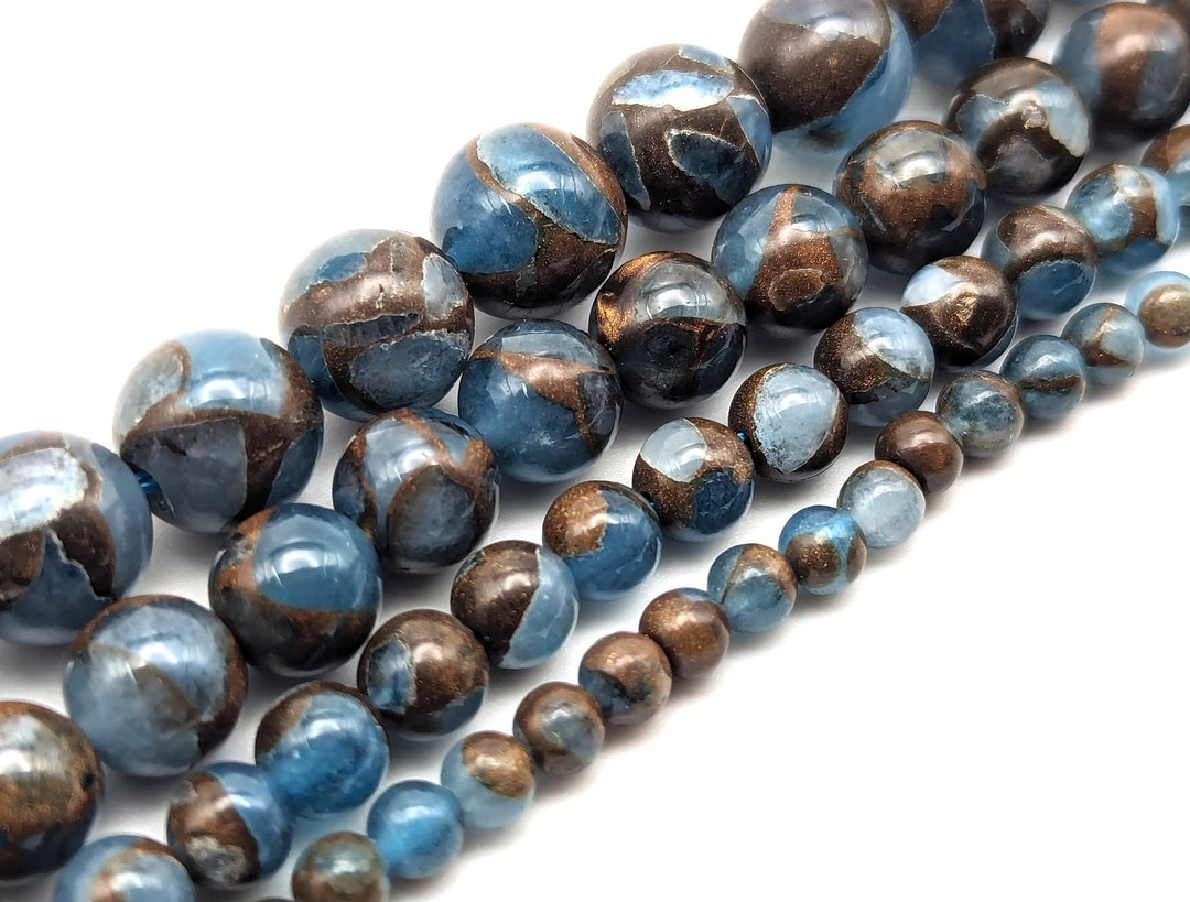 Teal Ocean Blue Mosaic Quartz Bead Strands 4mm 6mm 8mm or 10mm Sizes