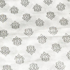 White Silver Metallic Foil Sheer Georgette Fabric - Indian Decorative Textile - Sale by Fabric Size - Lightweight , Motifs all over