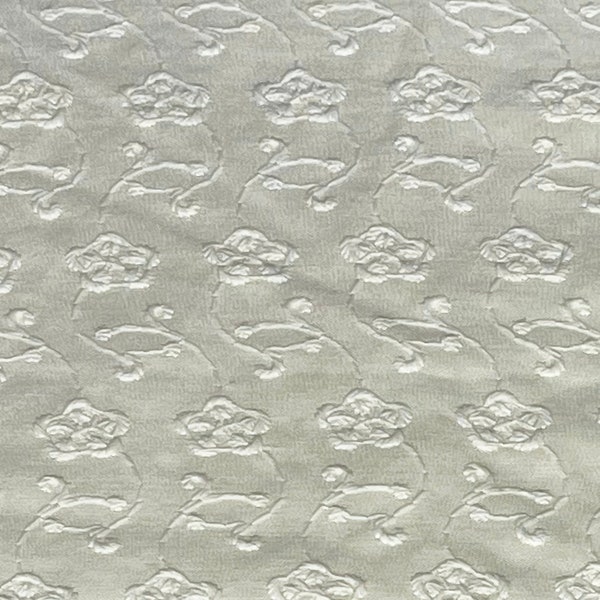 White Embroidered Cotton Fabric - Slightly Defective Fabric - Sale by Fabric Size - White on White embroidery - Eyelet Border on One Edge