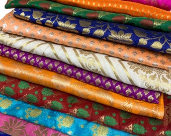 Exquisite Woven Fabric Bundles - Decorative Textiles -  Bright Colorful Indian Brocade Materials - Mix  Weaved Fabrics by weight - 100 gms