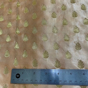Beige Weaved Brocade Silk Fabric - Colorful Indian Decorative Textile - Sale by Fabric Size - Indian Woven Sari Silk - Gold Motifs all over