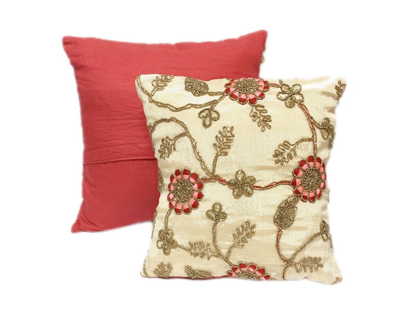 Golden Embroidered Accent Pillow Cover Throw Pillow Pin Etsy