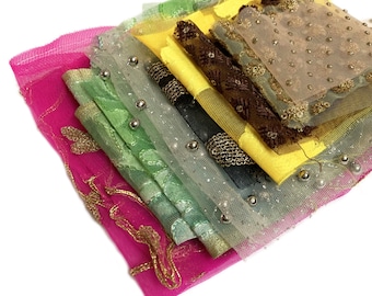 Embroidered Sheer Fabric Bundle - Decorative Textiles - Colorful Lightweight Indian Materials - Mix Sheer Fabrics - Sale by weight