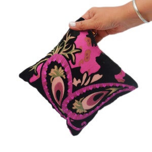Magenta Velvet Accent Pillow Cover | Throw Pillow | Pin Cushion | Ring Pillow |  Decorative  Handmade Velvet Cushion Cover - Black , Pink