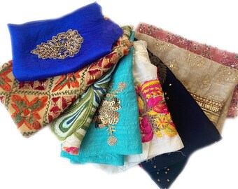 Embroidered Fabric Bundle - Decorative Silk Textiles - Colorful Indian Mix Materials - Mix High Quality Fabric Bundle - sale by weight