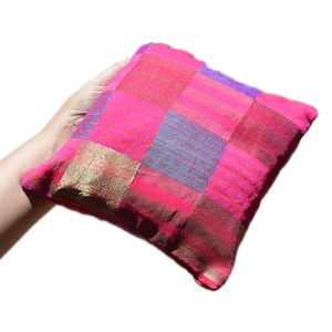 Color Block Checkered Colorful Accent Pillow Cover | Throw Pillow - 16” x 16”| Ring Pillow |  Decorative Handmade Cushion Cover | Saree Silk