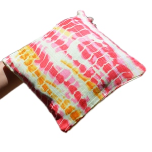 Leheriya Waves Print  Accent Throw Pillow  | Ring Pillow |  Decorative Handmade Cushion Cover - Small - Tie  & Dye - Peaches - 8” x 8”