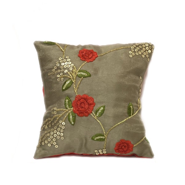 Organza Thread Embroidered Sequined Accent Throw Pillow  Cover | Pin Cushion | Ring Pillow |  Decorative  Handmade Chiffon Cushion Cover