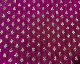 Burgundy Wine Woven Brocade Silk Fabric - Decorative Gold Weaved Textile - Indian Brocade Silk Fabric - Sale by Fabric Size -