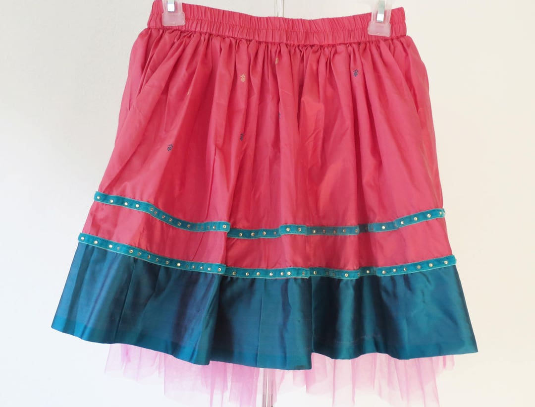 Saree Tutu Skirt Carrot Pink and Teal Blue Retro Skirt - Etsy