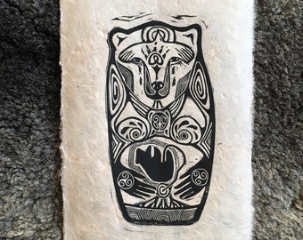 Mammyâ Artos - Mother Bear - Lino Print - Block Print on Lokta paper
