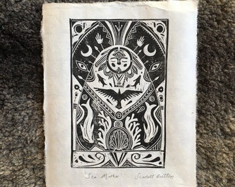 Sea Mother - Lino Print - Block Print on Lokta paper