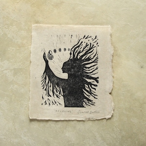 Kelpling - Original A5 LinoCut Print - Seaweed, Wild Woman, Block Print, Ocean, Wild Swimming, Fantasy Art, Seashell, Bathroom Print