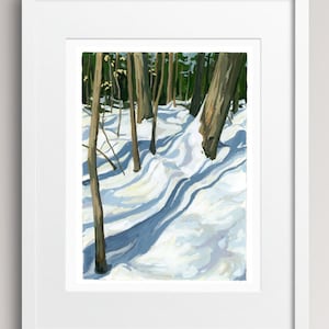 Winter birch scene, Landscape Art, Watercolour, Ink,Painting, blue mountains, Canadian Art, Decor, Nature, birches, snow scene