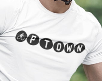 Ptown Bike Unisex Short-Sleeve T-Shirt, Provincetown Bicycle Tee, Relaxed Fit Gym Clothing, Cape Cod Crew Neck, LGBTQ Gift