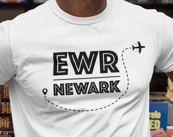 Newark Travel Tee, EWR Airport Code Unisex Short-Sleeve T-Shirt, Flying Trip Crew Neck, Relaxed Fit Gym Clothing, Adventure Pre