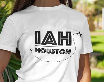 Houston Travel Tee, IAH Airport Code Unisex Short-Sleeve T-Shirt, Flying Trip Crew Neck, Relaxed Fit Gym Clothing, Adventure Present