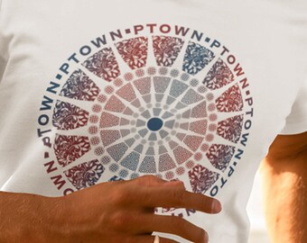Provincetown Red Blue Mandala Short-Sleeve T-Shirt, Ptown Tee, Relaxed Fit Gym Clothing, Cape Cod Crew Neck, LGBTQ Birthday Present