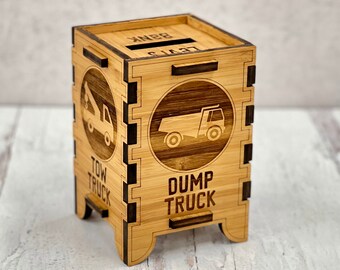 Personalized Monster Truck Piggy Bank for Boys, Children's Dump Truck Money Box, Kid's Contruction Trucks Savings Jar, 1st Birthday Gift