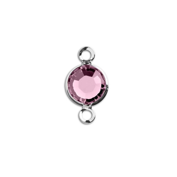 1 Swarovski Crystal Link with Light Rose Pink, 6mm, 57700 Channel Set, Round Connectors, Silver Bezel Setting, Jewelry Supply, SWK014-RP-LK
