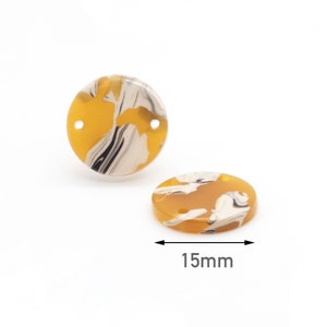 4 Yellow Acetate Earring Parts, Flat Disc 2 Hole Blanks Acrylic Connector Links, Small Circle Connector, Tortoise Shell Supply, CN084-15-YWB