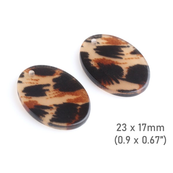 4 Animal Print Beads, Oval Charms, African Safari Pattern, Brown Leopard Print Jewelry, Acrylic Earring Blanks, VG046-23-LP04