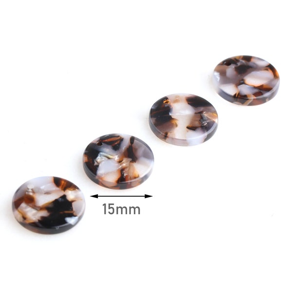 4 Dark Brown Tortoise Shell Beads, 15mm Circle Blanks, Resin Disc, Clear Brown Bead, Espresso Brown Shimmer Stud Earring Parts, CN155-15-DBW