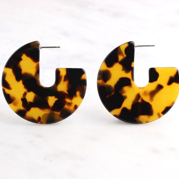 Tortoiseshell Earring Findings, 1 pair, Large Circle Earring Hoops, Chunky Tortoise Shell Hoops Acetate Earrings Jewelry Supply EAR014-43-TT