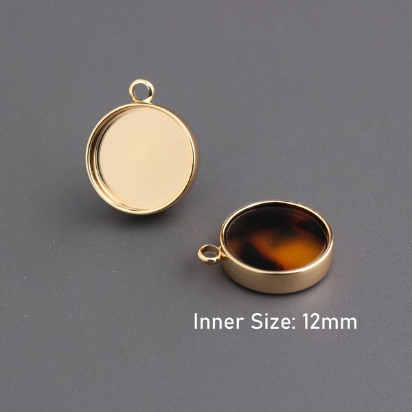 4pcs - 12mm Gold Bezel Cups, Deep Bezel Fits 12mm Cabochon, 12mm Pendant Tray, 12mm Bezel Tray, Round Bezel Cup, Resin Setting BEZ008-12-GP