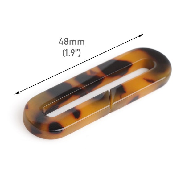 2 Tortoise Shell Ring Links, 48 x 14.5mm, Angle Cut, Large Oval Connector, Paperclip Shape, Purse Strap Hardware, Swimsuit Ring, VG055-48-TT