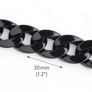 1ft Chunky Black Chain, 30x22mm Plastic Chain Open Links, Large Curb Chain, Cuban Link Chain Necklace, Purse Handle Chain Black CH012-30-BK