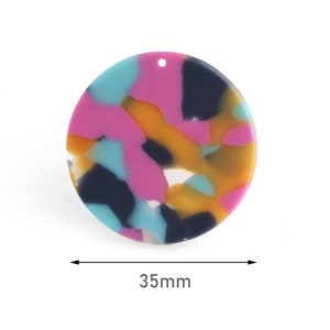 4 Tortoise Shell Pendants in Blue Pink Yellow, 1.5&quot; Circle Tortoise, 35mm Blank Earring Discs DIY, Cellulose Acetate Pendant, CN092-35-UPY