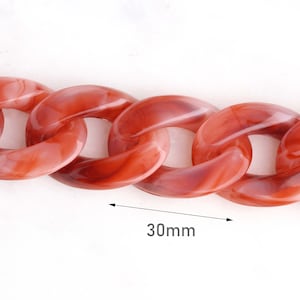 1ft Red Plastic Chain, 30 x 22mm, Acrylic Chain Necklace, Red Marble Swirls, Open Links, Chunky Curb Chain, Purse Handle Chain, CH026-30-RM