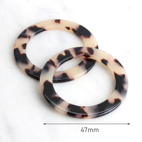 2 Extra Large Ring Connector Links, Large Donut Bead Loop, Very Large Circle Pendant Tortoise Shell Earrings Blanks Resin Hoops, RG019-47-WT