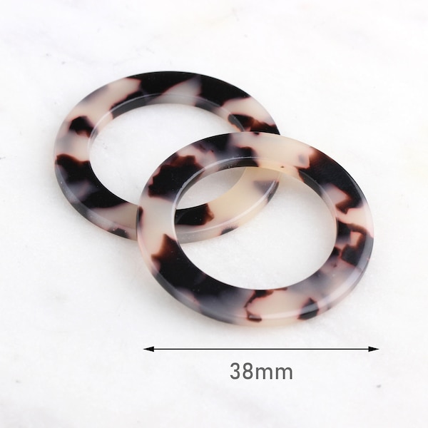 2 Large Circle Ring 1.5", Acetate Connector Acrylic Link Tortoiseshell Earrings, Handbag Hardware O-Ring, Seamless Ring, RG033-38-WT