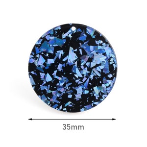 4 Round Circle Disc 35mm, Sprakly Blue Confetti Glitter, One Sided Charm, Laser Cut Acrylic Earring Blank, Large Earring Disc, CN186-35-BKUF