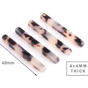 4pcs - 3D Bar Necklace Blanks, 40mm x 4mm, 4 Sided Bar Pendant, 1.5 Inch Vertical Bar, Ivory Tortoise Shell Jewelry Findings, BAR047-40-WT