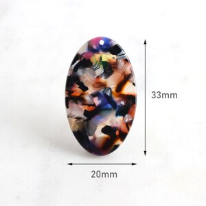 4 Large Oval Charms 33mm, Imitation Tortoise Shell Supply Colorful Acrylic Oval Disc, Acetate Tortoise Blue Pink Black, VG011-33-KMC